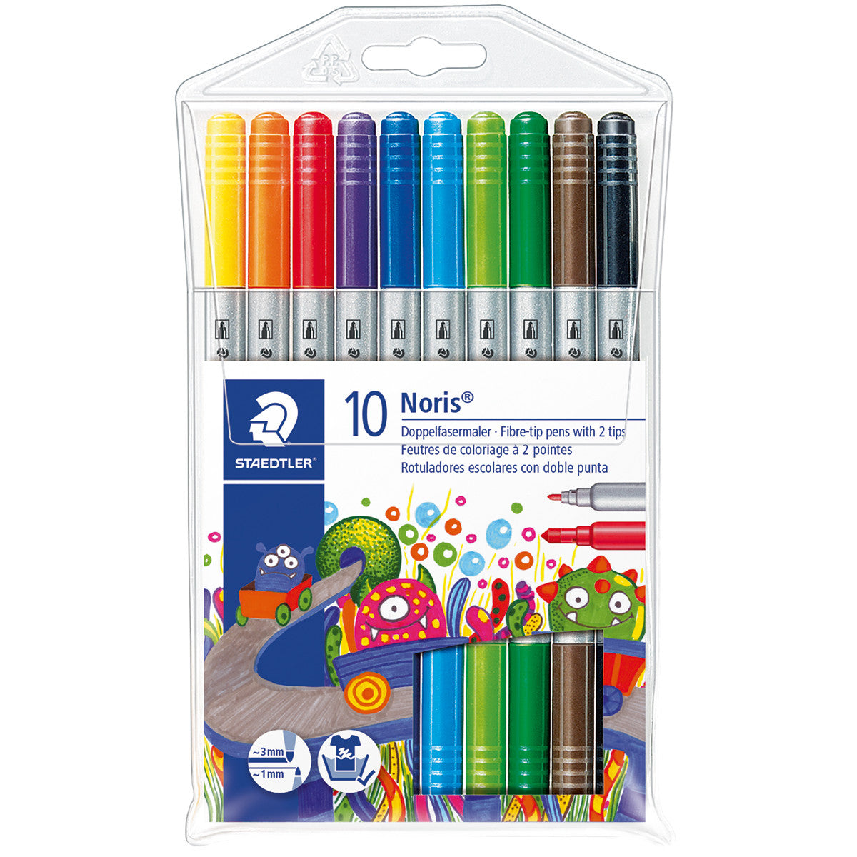 STASTAEDTLER 320 NWP10 Noris Double-Ended Fibre-Tip Pens - Assorted Colours (Pack of 10 Pens)
