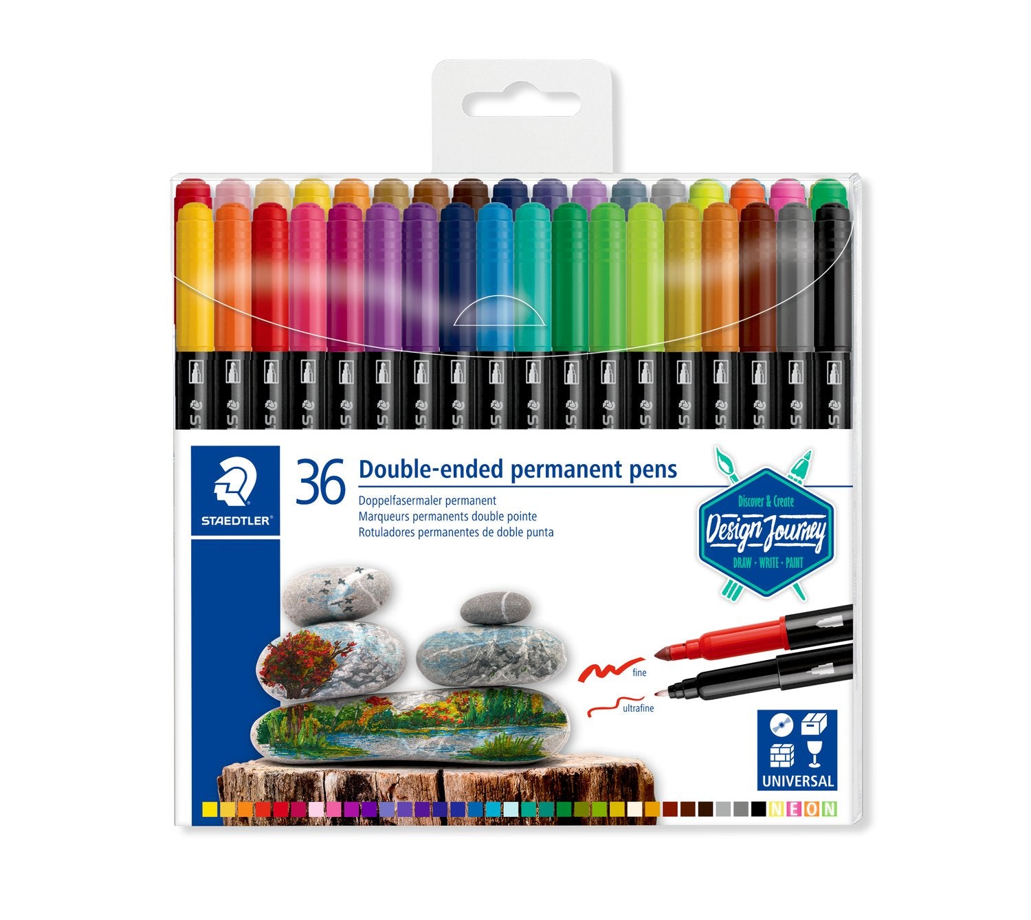 Double-Ended Permanent Fiber Tip Pen Set, Pack Of 36 Multicolour