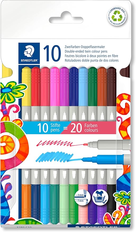 STAEDTLER Twin-  Fibre-Tip Pens - 20 Assorted Colors