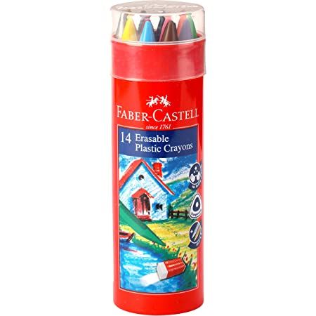 FABER CASTLE PLASTIC CRAYONS 12 COLOUR 90MM SMALL ROUND TIN