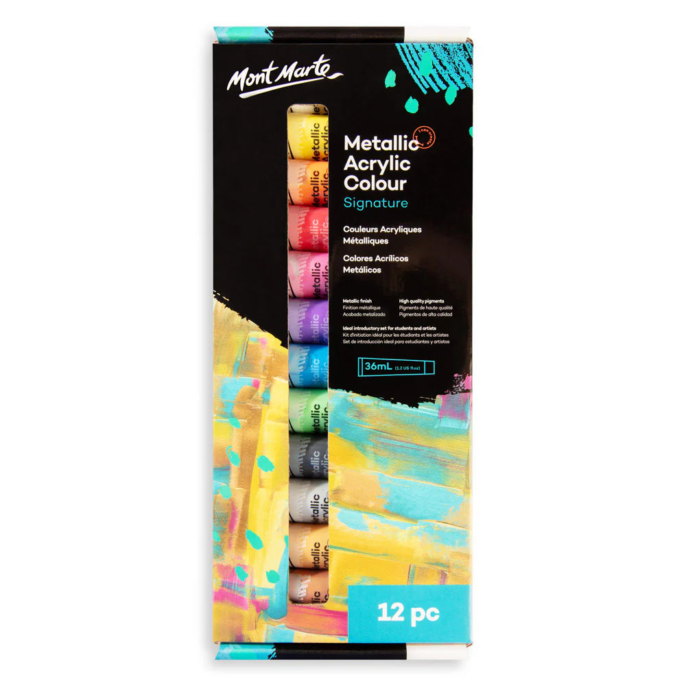 Mont Marte Premium Metallic Acrylic Paint Set 12Pc X 36mL