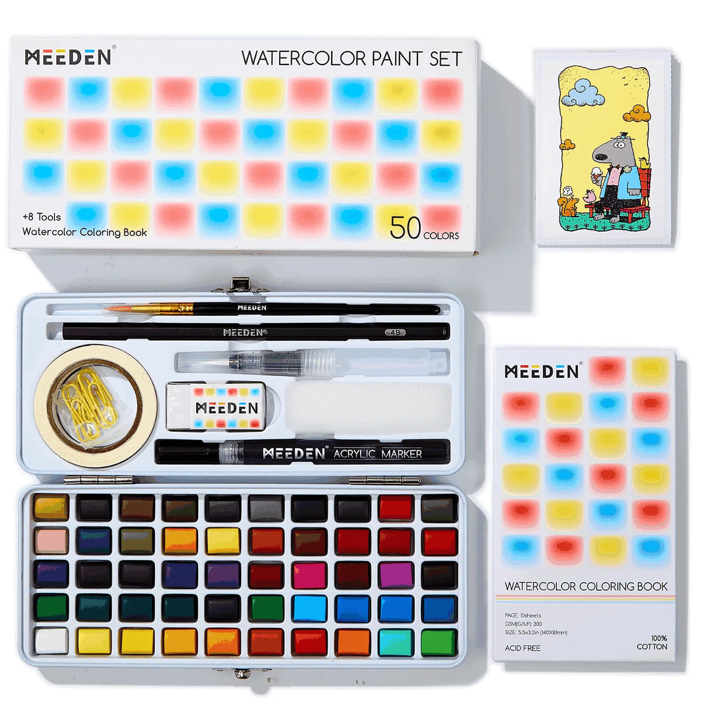 MEEDEN Travel Watercolor Paint Set 50 Colors