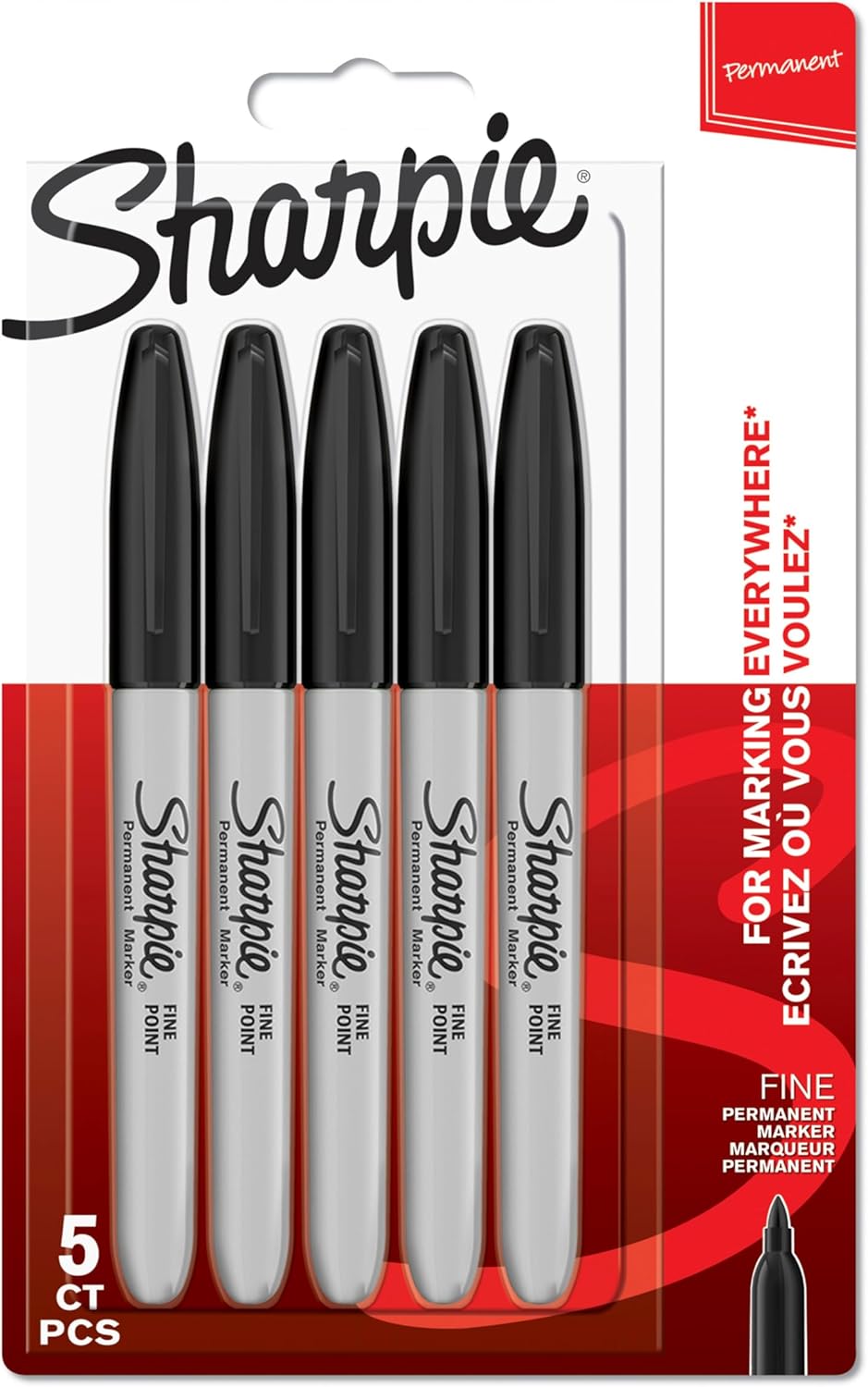 Sharpie Permanent Markers Fine Point for Bold Details Black Ink 5 Marker Pens