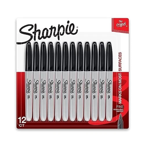 SHARPIE PERMANENT FINE-POINT MARKERS GRAY BARREL BLACK INK PACK 12 MARKERS