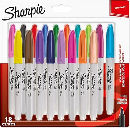 Sharpie Permanent Markers Fine Point Assorted Fun Colours - 18