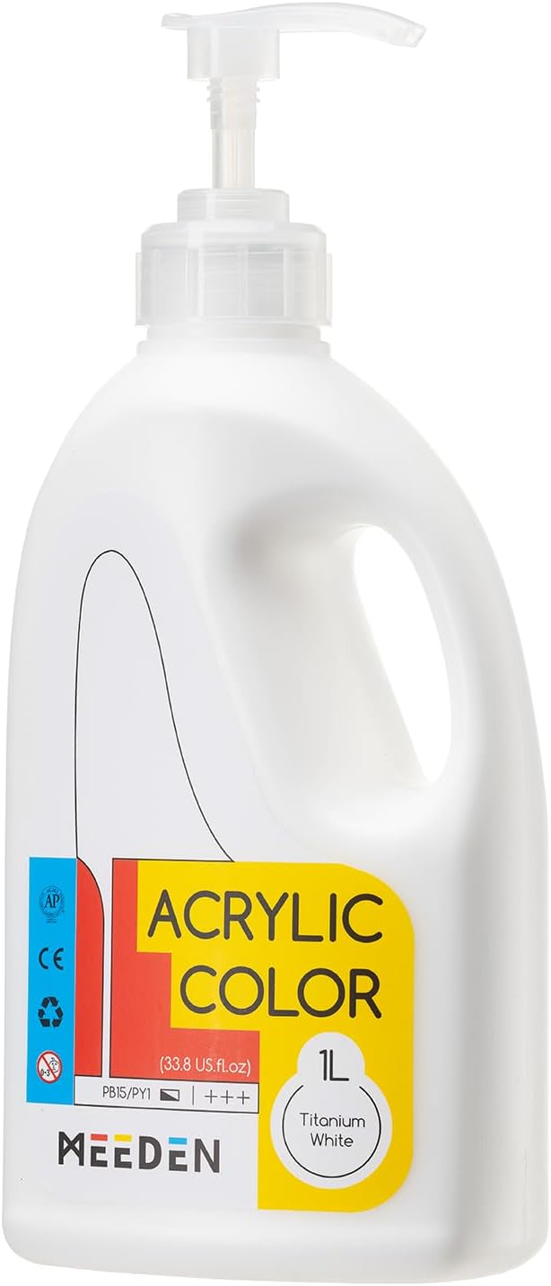 MEEDEN Acrylic Paint Titanium White with Pump Lid 1Litre
