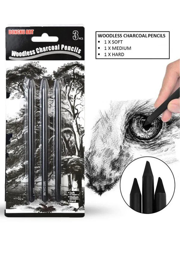 Woodless Charcoal Pencils 3pcs