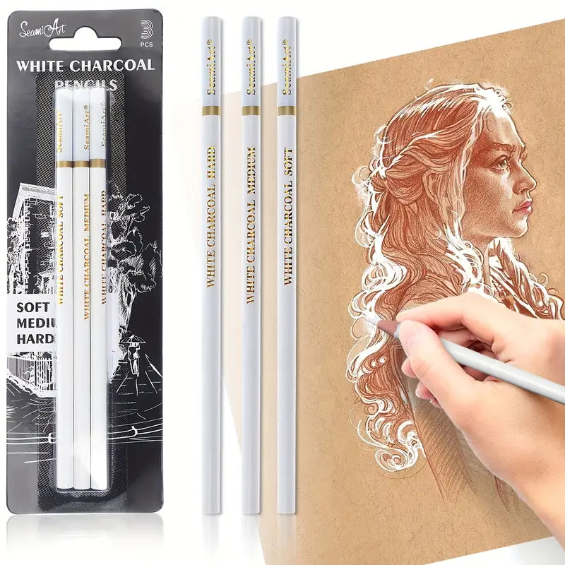 CHARCOAL PENCIL WHITE 3PCS