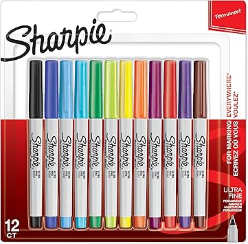 Sharpie Permanent Markers Ultra Fine Point Assorted Colours 12 Marker