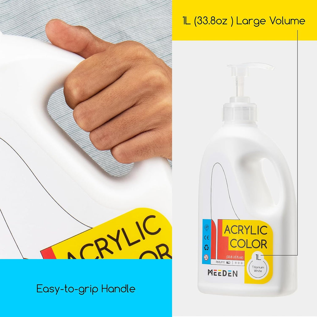 MEEDEN Acrylic Paint Titanium White with Pump Lid 1Litre