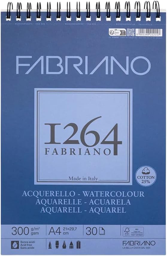 Fabriano Watercolour Spiral Bound Sketch Pad A4 300GSM