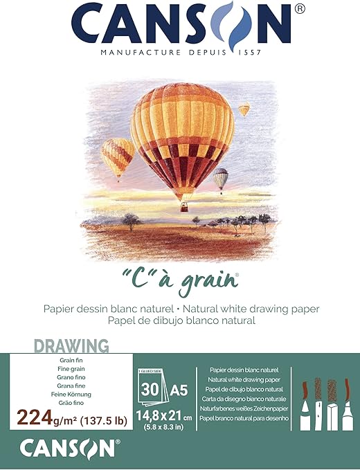 Canson "C à Grain A5 224g White Drawing & Sketching Paper Pad, 30 Sheets