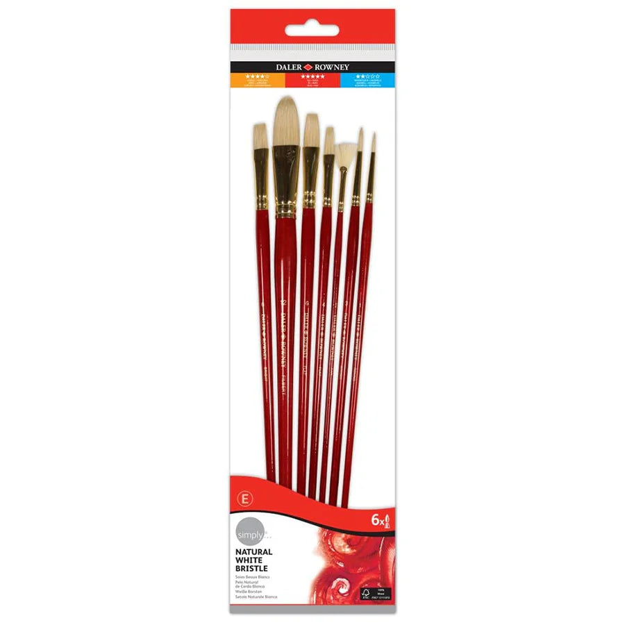 Daler Rowney Simply White Bristle Long Handle Brush Set - 7 Pcs