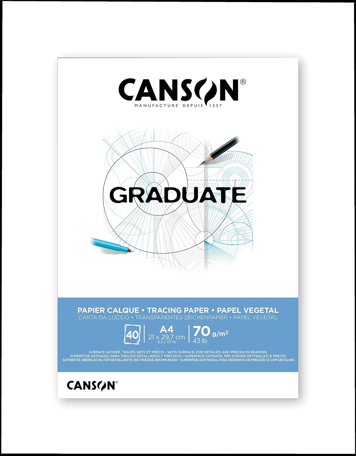 CANSON Graduate A4 70gsm Tracing Paper Pad 40 Sheets Clear