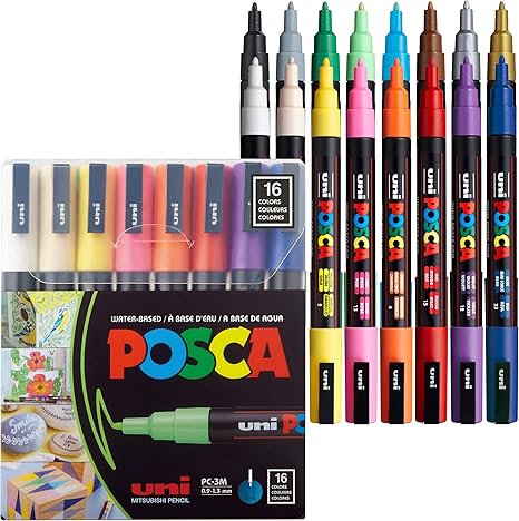 Uni-Ball Posca PC-3M Bullet Shaped Markers (Set of 16)