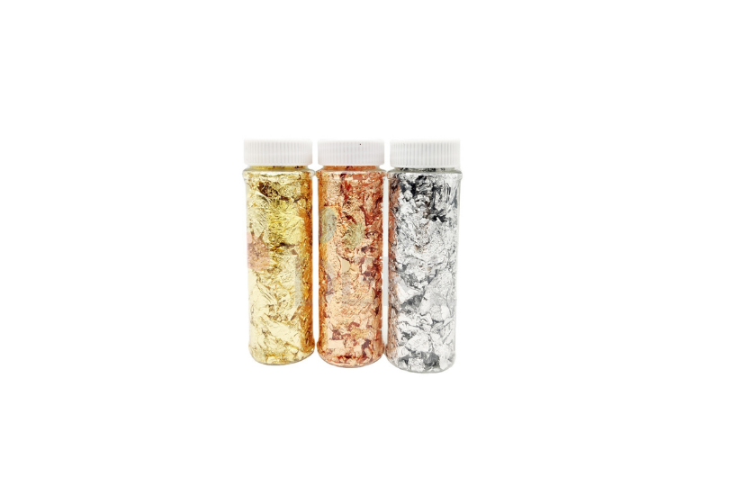 Gold, Silver, and Copper Flakes Set