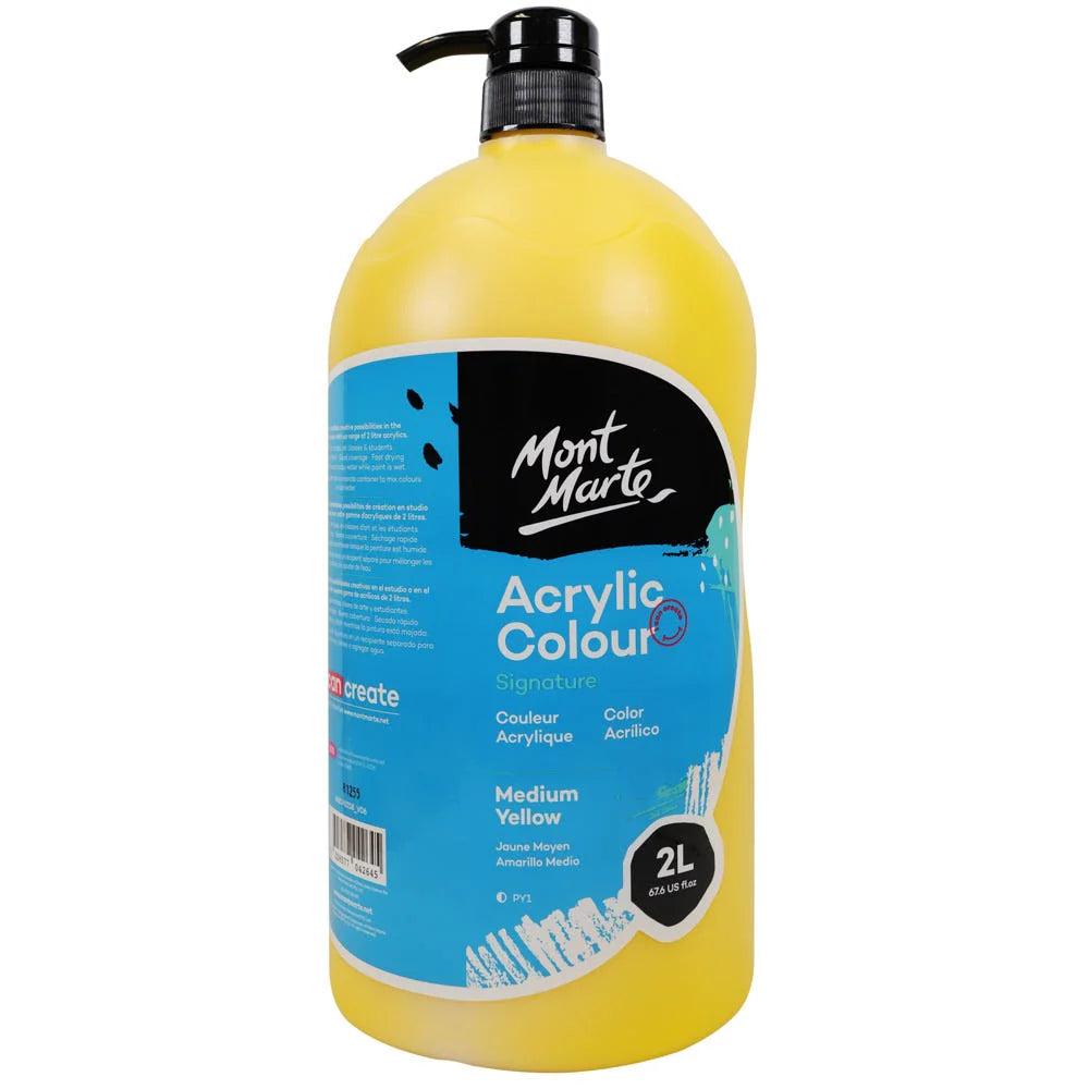 Mont Marte Acrylic Colour Paint Signature 2L (67.6 US fl.oz) Bottle – Medium Yellow