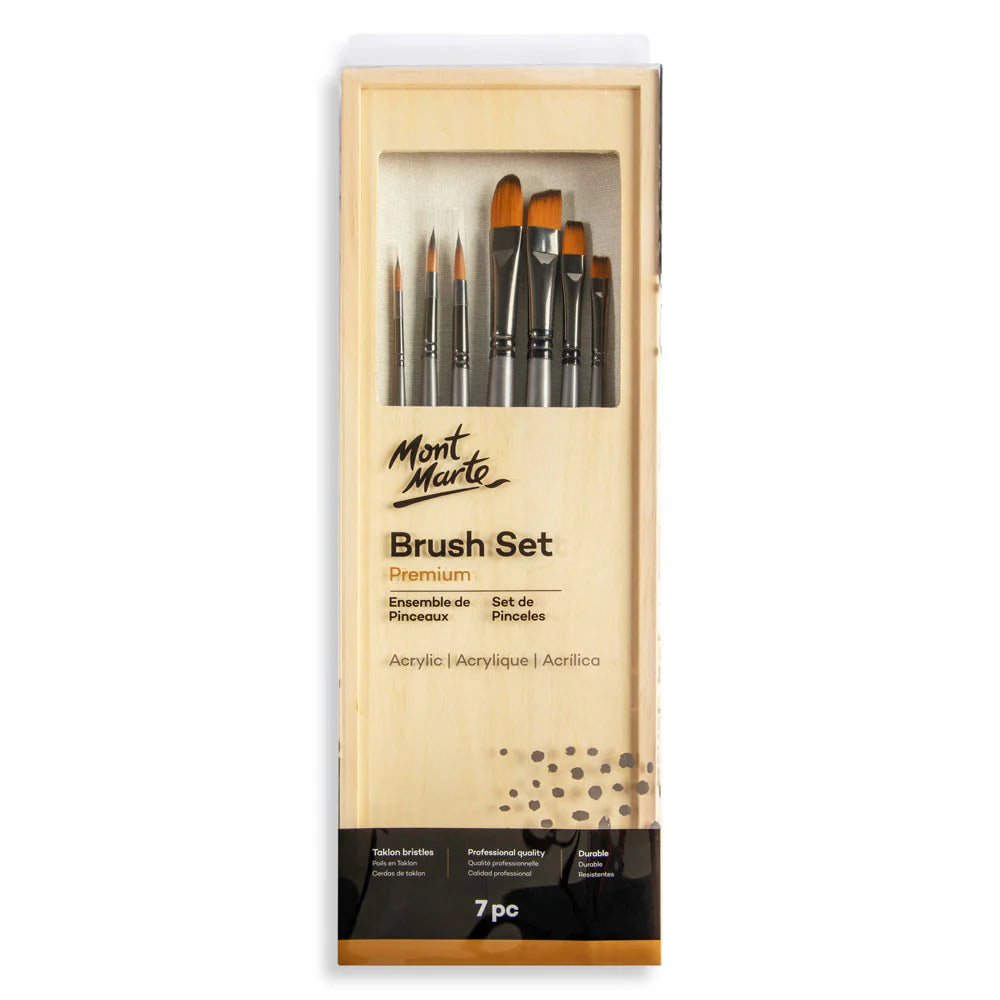 MM Acrylic Brush Set in wood Brush box 7pc