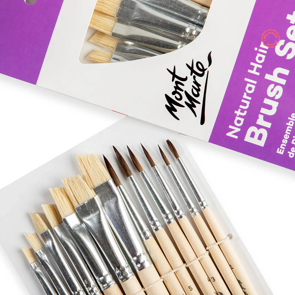 Mont Marte Natural Hair Art Brush Set Round and Angle Discovery 13pc