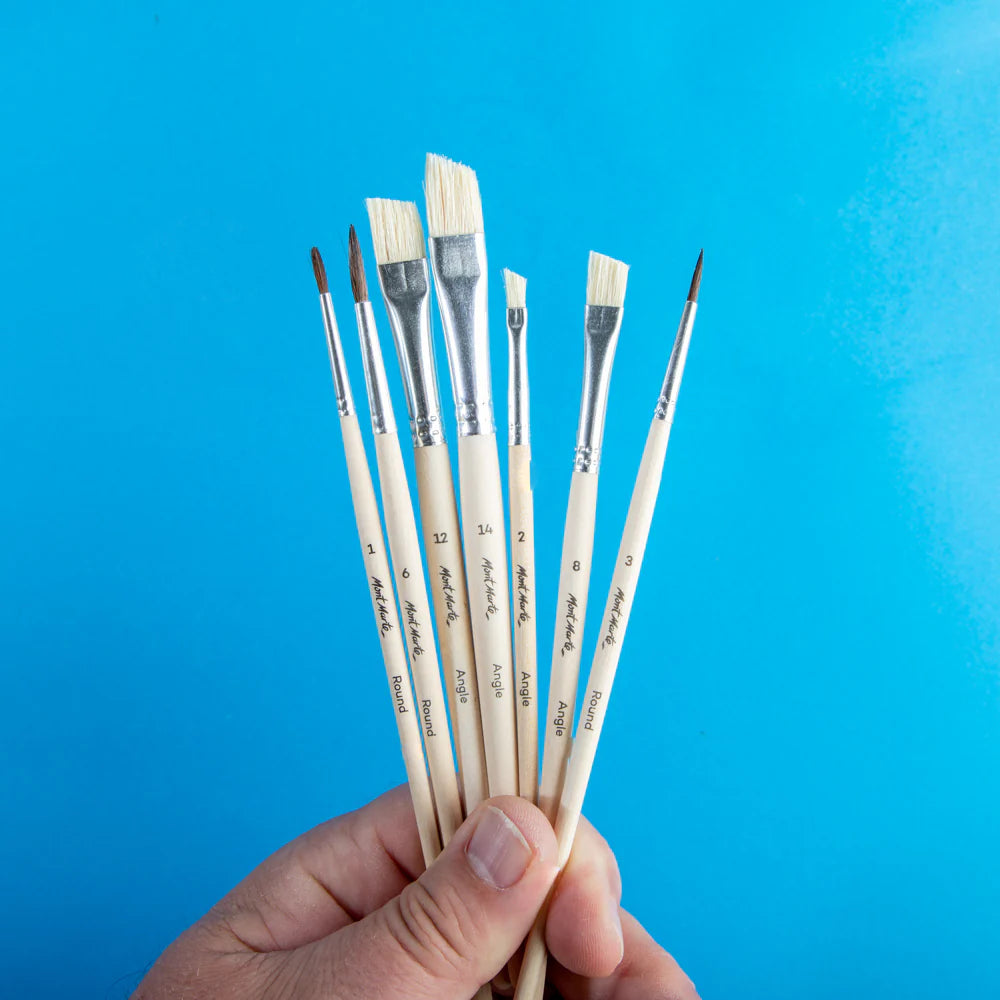 Mont Marte Natural Hair Art Brush Set Round and Angle Discovery 13pc