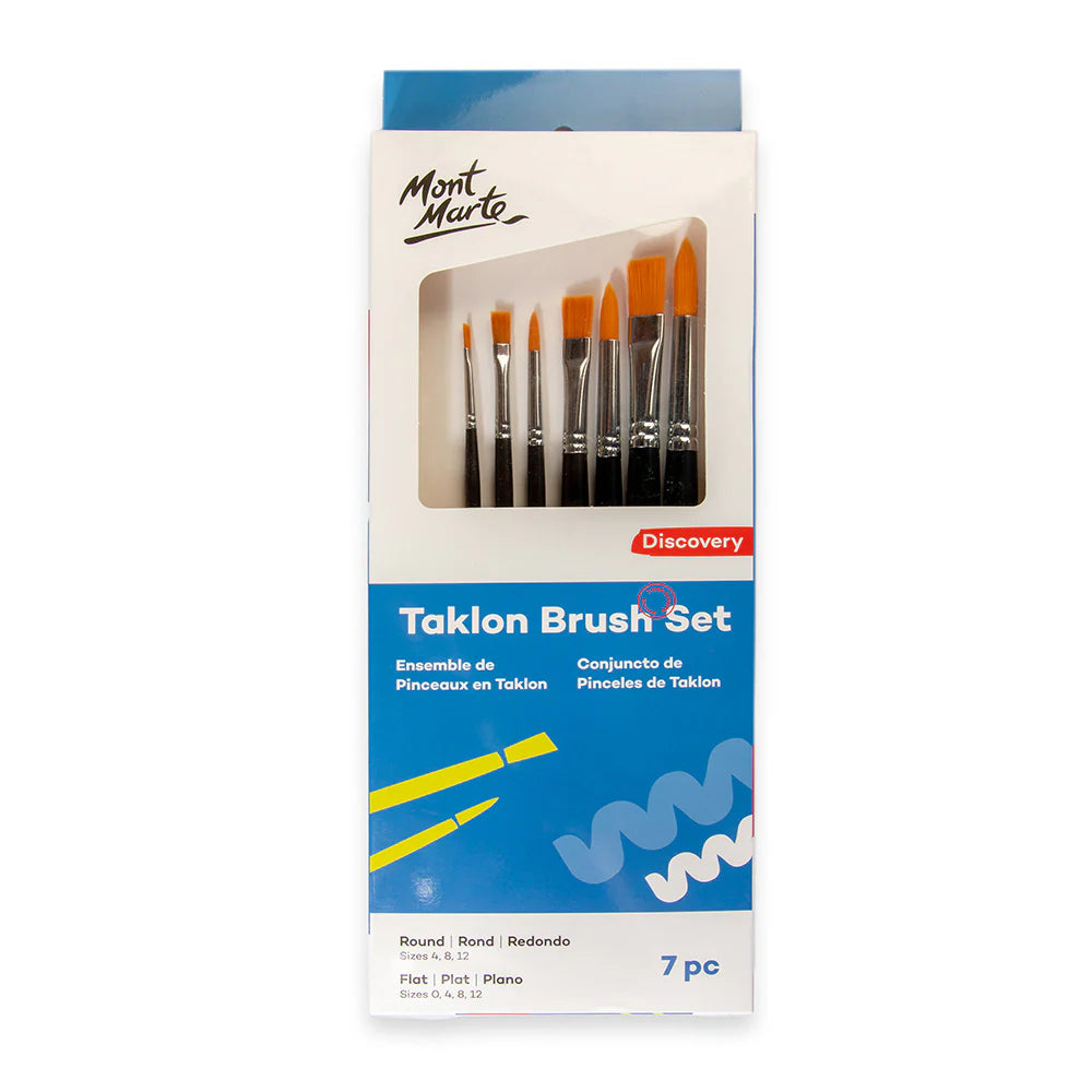Mont Marte Taklon Brush Set Round and Flat Discovery 7pc