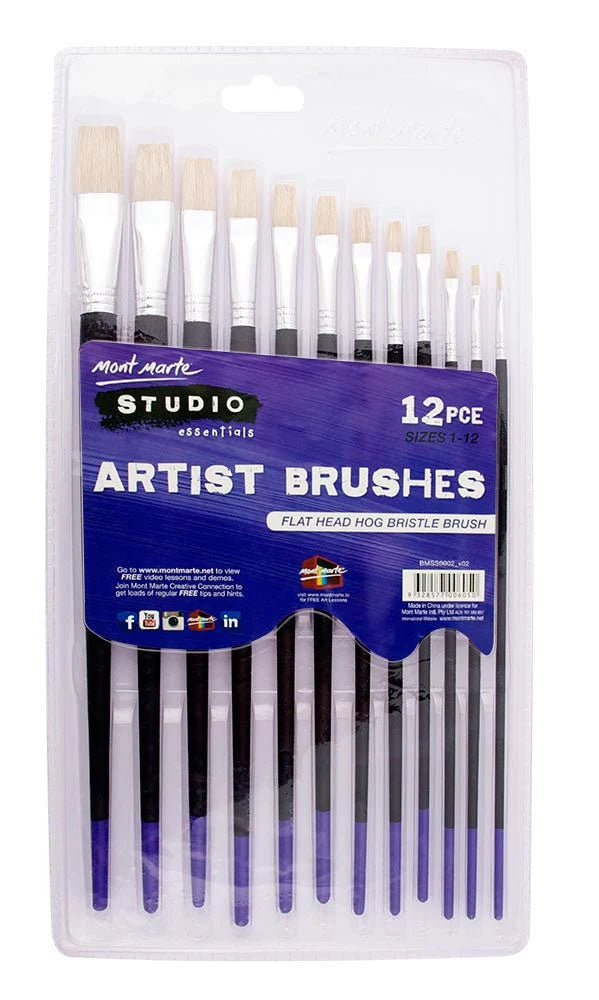Mont Marte Studio Artist Brushes 12pce Flat 1-12