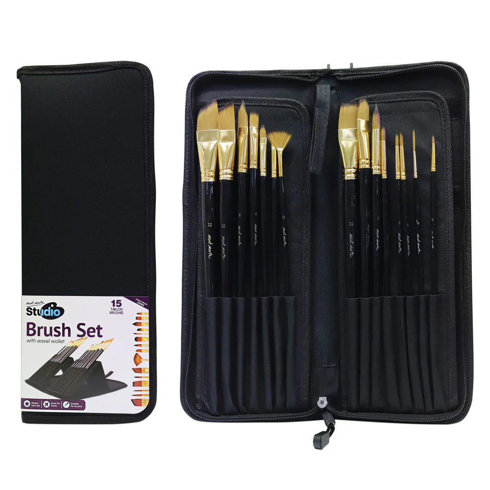 Mont Marte Studio Brush Set In Easel Wallet 15Pcs