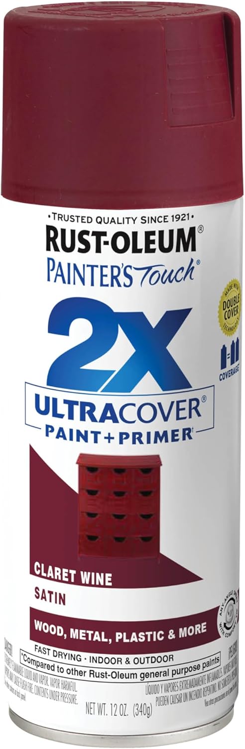 RUST-OLEUM 2X Ultra Cover Satin Paint & Primer Spray Paint 340g Claret Wine