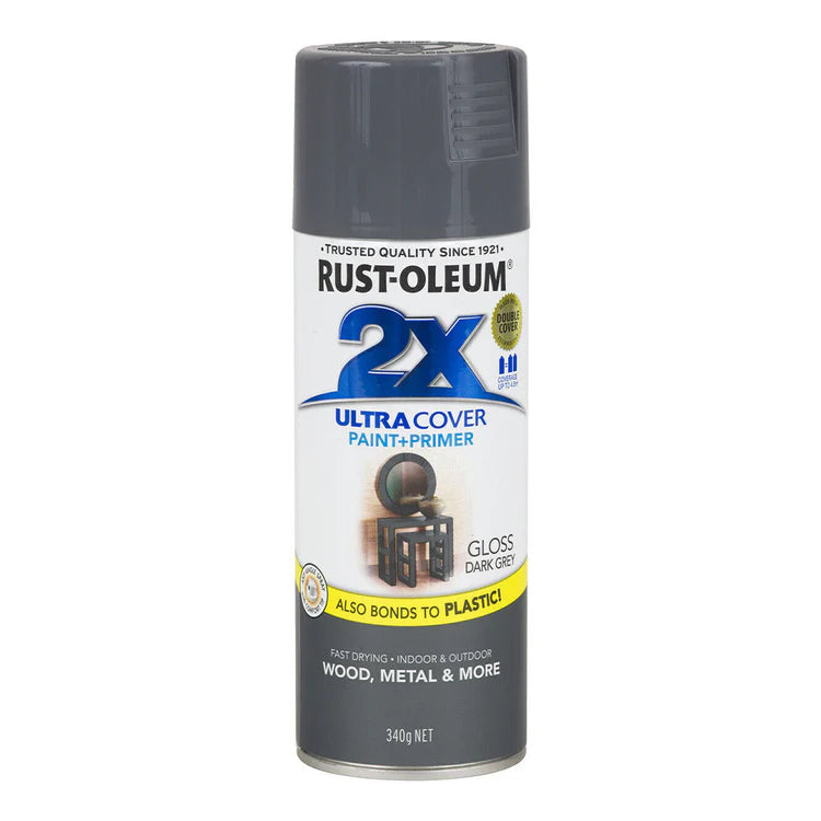 RUST-OLEUM 2X Gloss Paint & Primer Spray Paint 340g Dark Grey