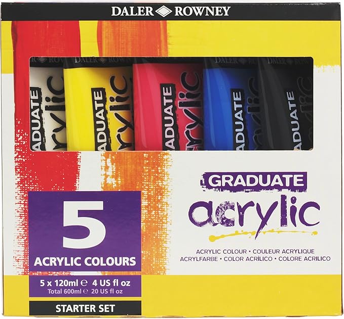 Daler-Rowney Graduate Acrylic Paint Set, 5-Tube Assorted Colors, 120ml