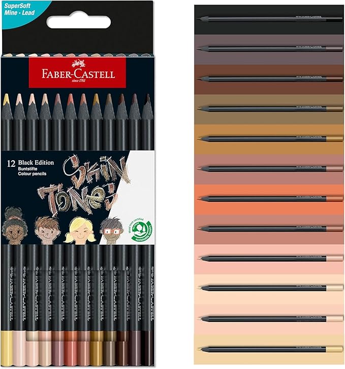 Faber-Castell Black Edition Black Wood And Supersoft Lead Colour Pencils, Pack of 12, FC116412