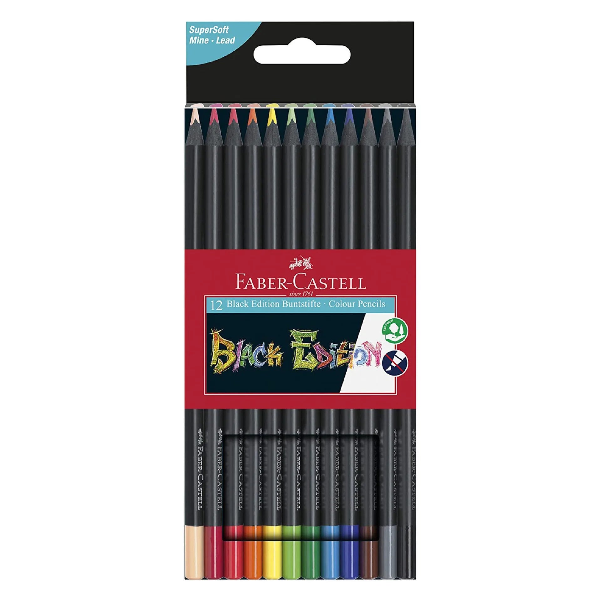 Faber-Castell Black Edition Black Wood And Supersoft Lead Colour Pencils Pack of 12