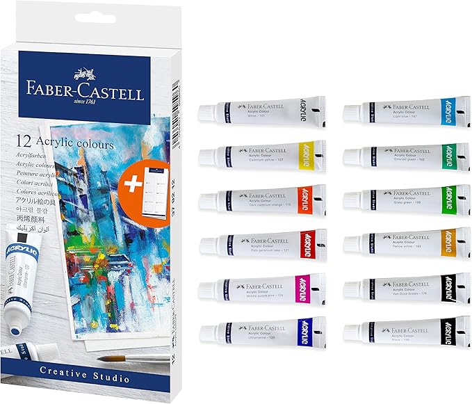 Faber-Castell Acrylic Paint Set - 12 Paint Tube Colors, Acrylic Paint Set for Adult