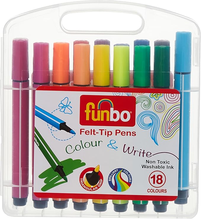Funbo Felt Tip Pen 18-Piece Set, Multicolor
