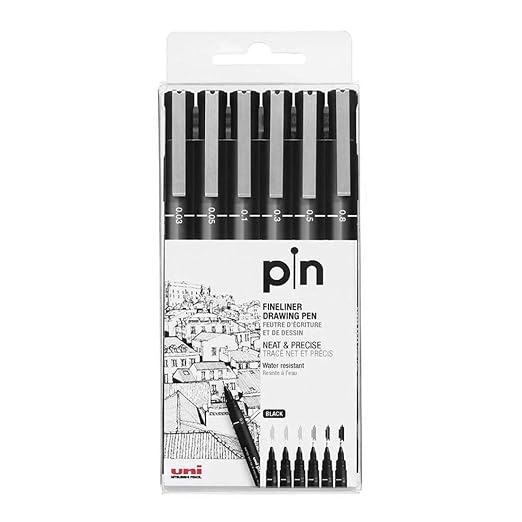 UNI PIN Fineliner Drawing Pens – 6 Piece Set