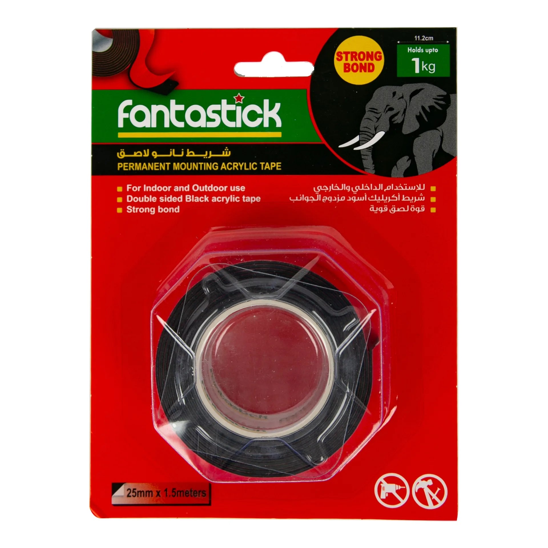Fantastick Acrylic Double-Sided Tape, Black, 25 mm x 1.5m