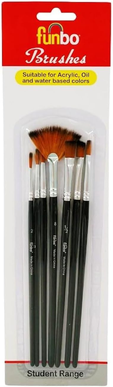 Funbo Multi-Purpose Long Assorted Oil Color Brush Set 7-Pieces, No. 2, 4, 6, 8,