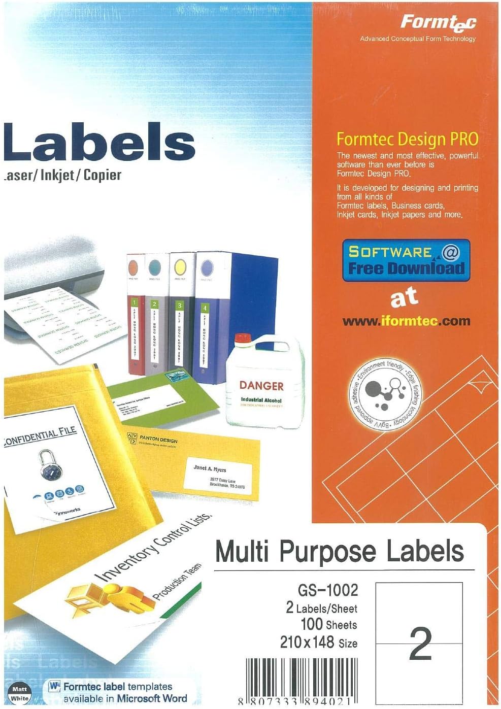 Formtec Multi Purpose Labels Sticker A4 Size 2 lables Sheet 100 Sheets