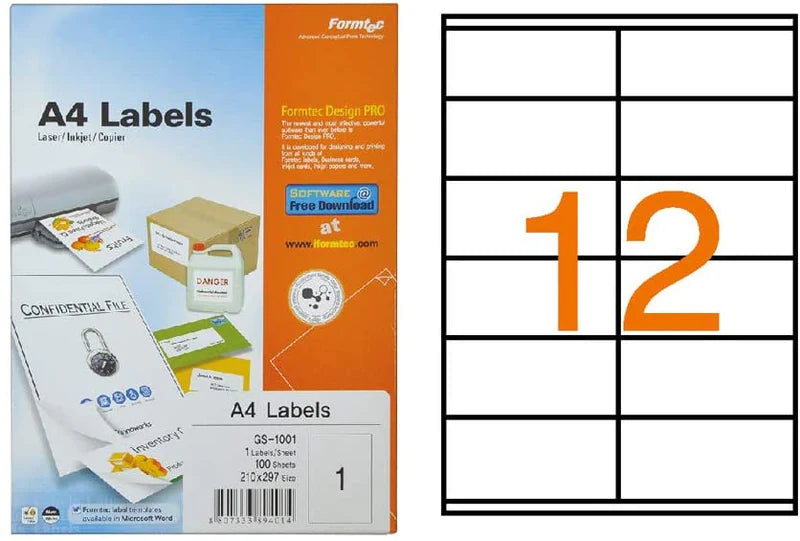Formtec Labels 12 Labels Per Sheet FT GS 1212
