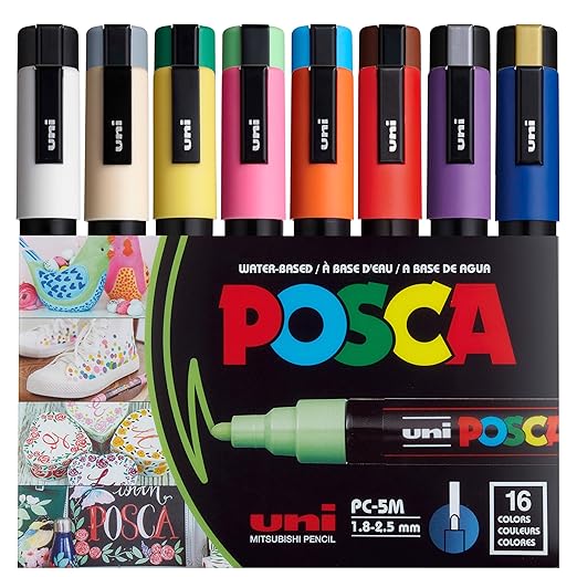 Uni Ball Uni Posca Water-Based Bullet-Tip Markers PC-5M (16 Colors)