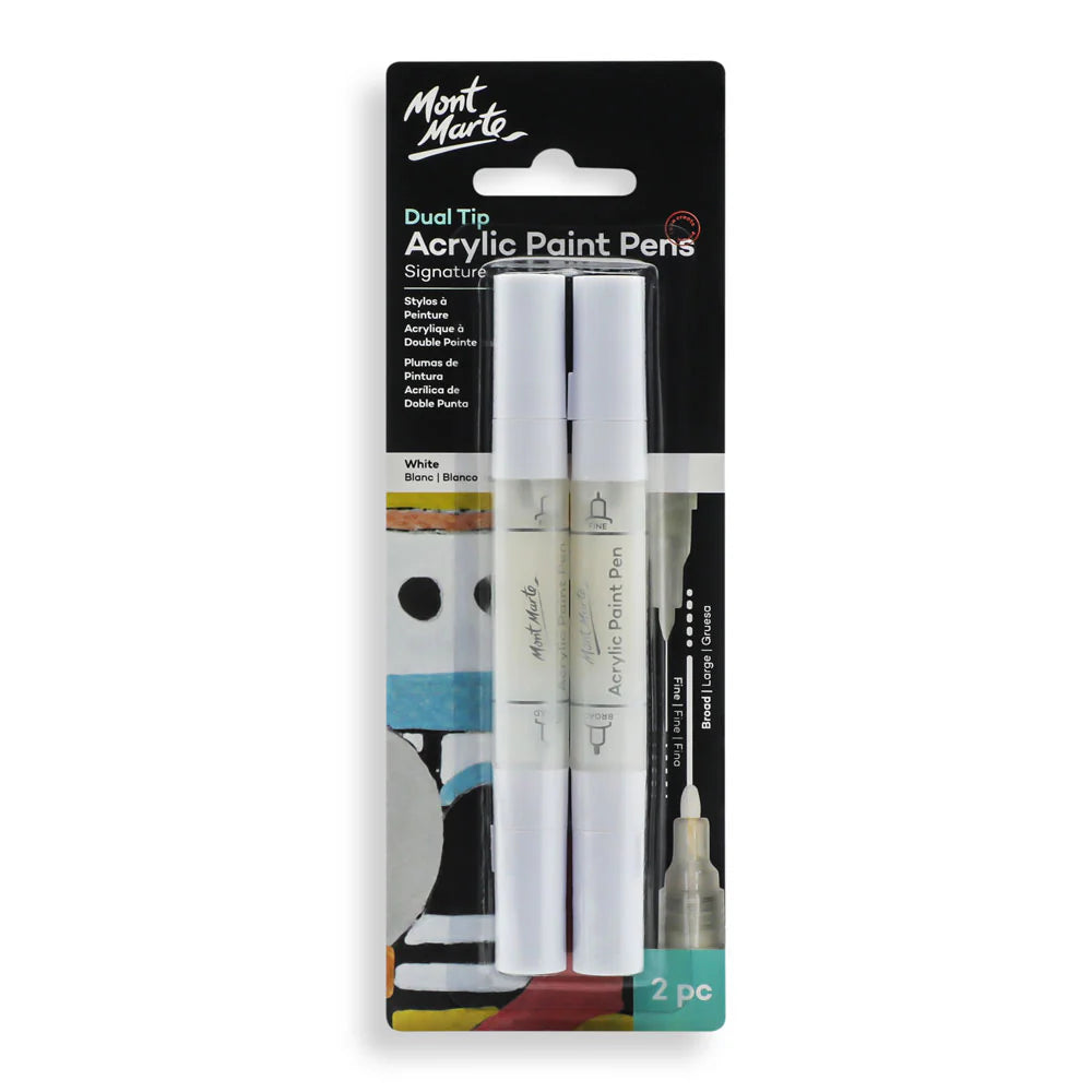 Mont Marte Dual Tip Acrylic Paint Pens Signature White 2pc