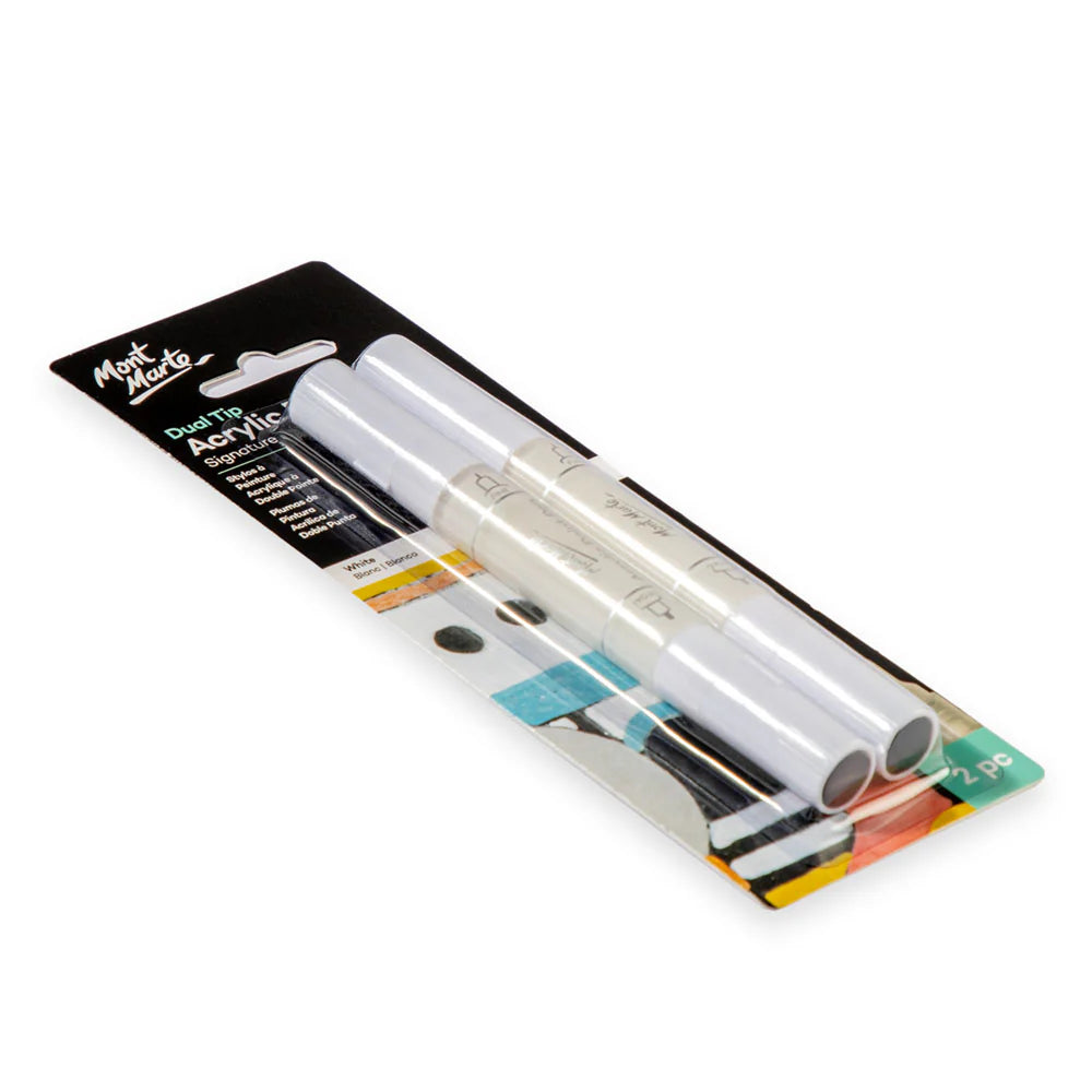 Mont Marte Dual Tip Acrylic Paint Pens Signature White 2pc
