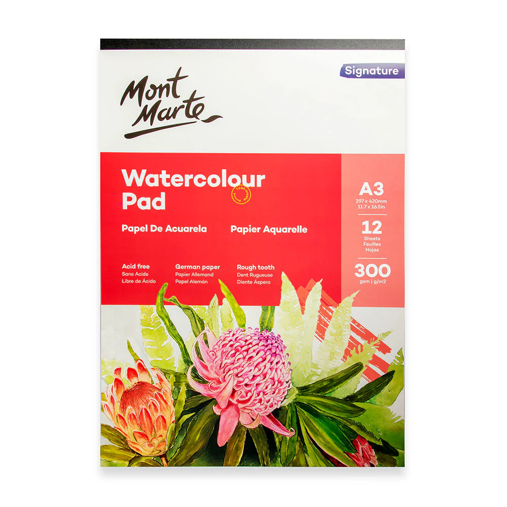 Mont Marte Watercolour Pad German Paper Premium A3 300gsm 12 Sheet