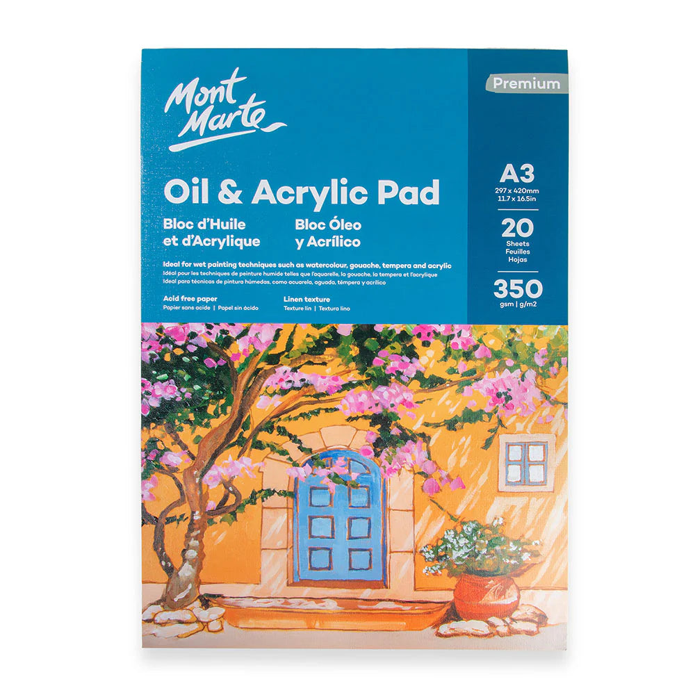 Mont Marte Oil & Acrylic Pad Premium A3 20 Sheets 350gsm