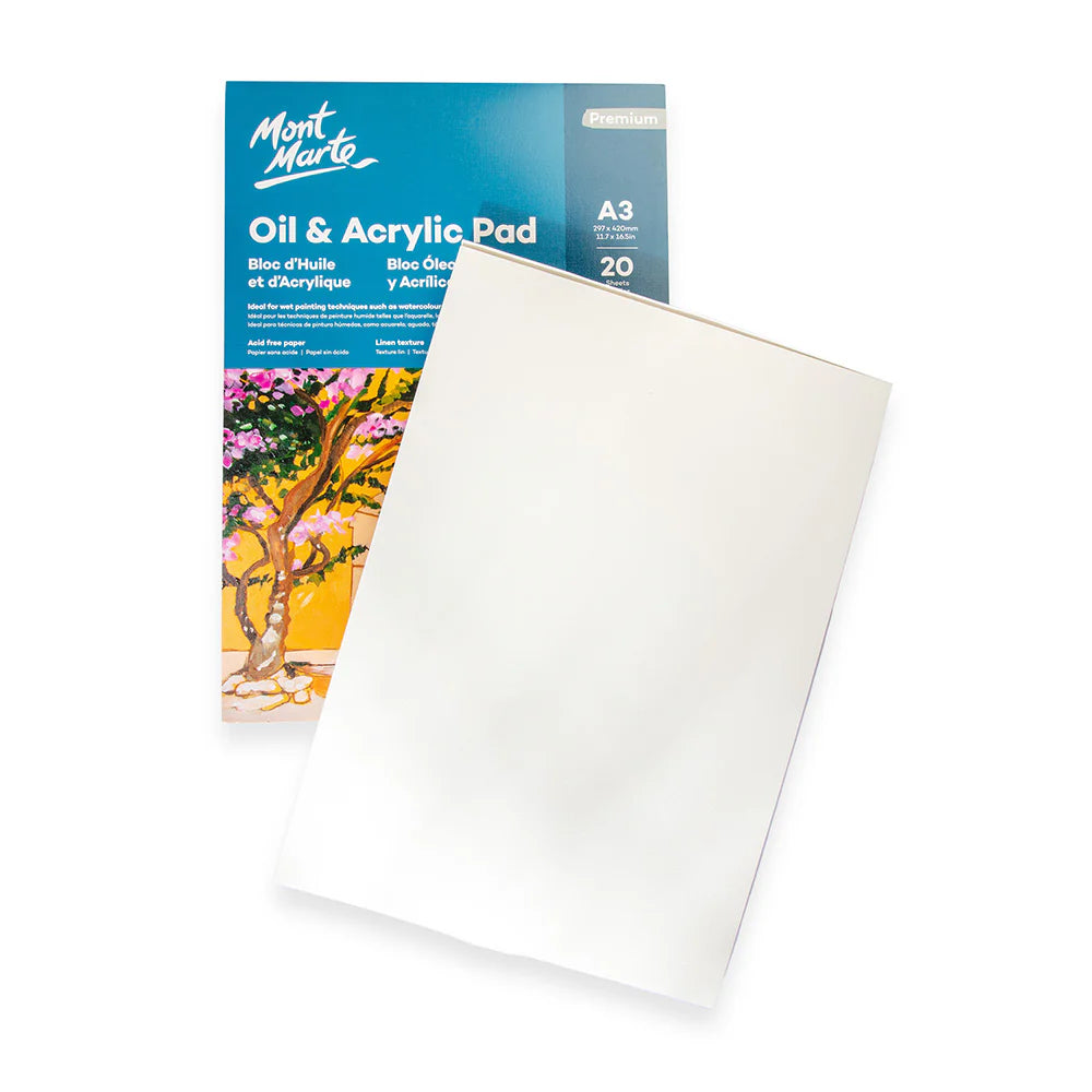 Mont Marte Oil & Acrylic Pad Premium A3 20 Sheets 350gsm