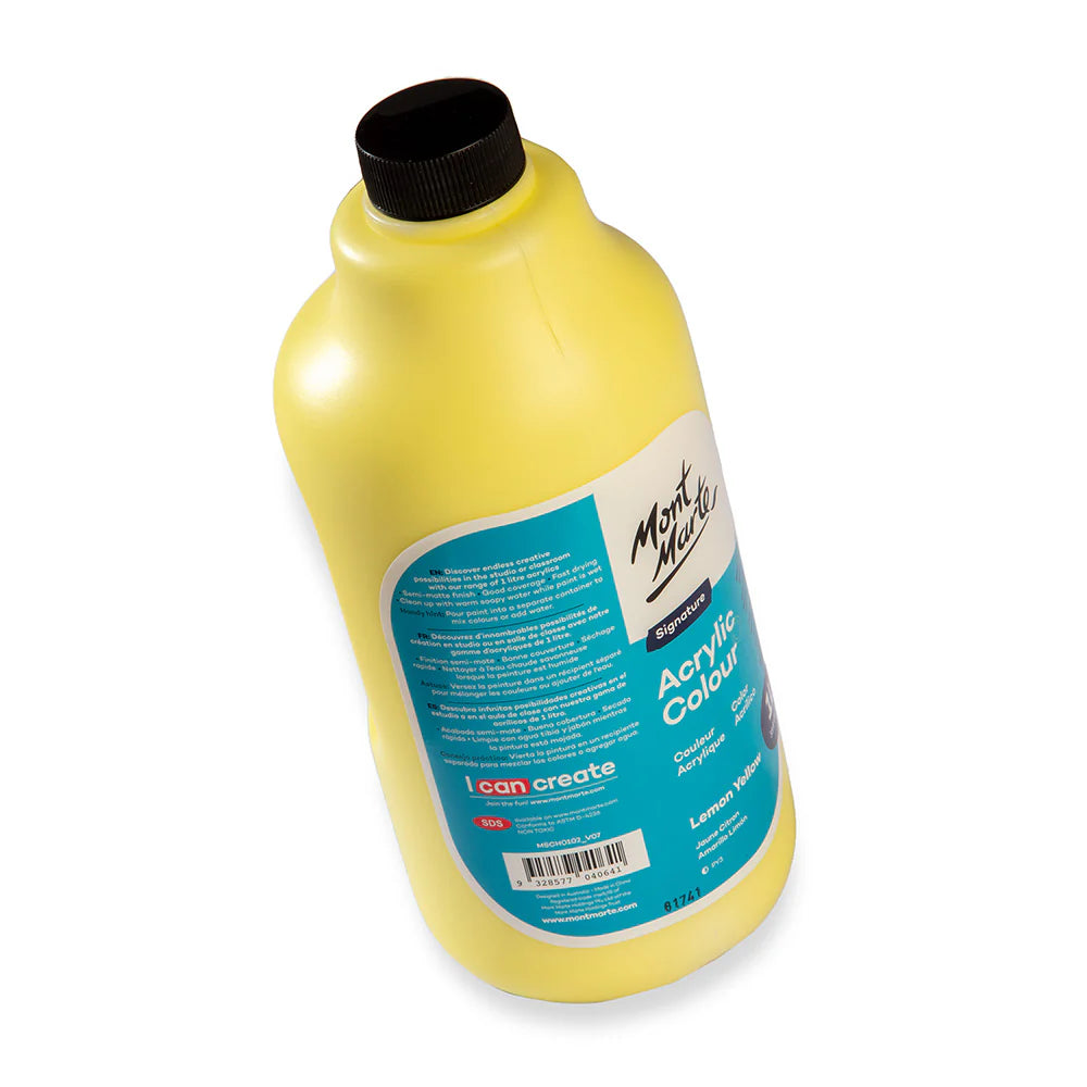 Mont Marte Acrylic Colour Signature 1L (33.8 US fl.oz) Bottle - Lemon Yellow
