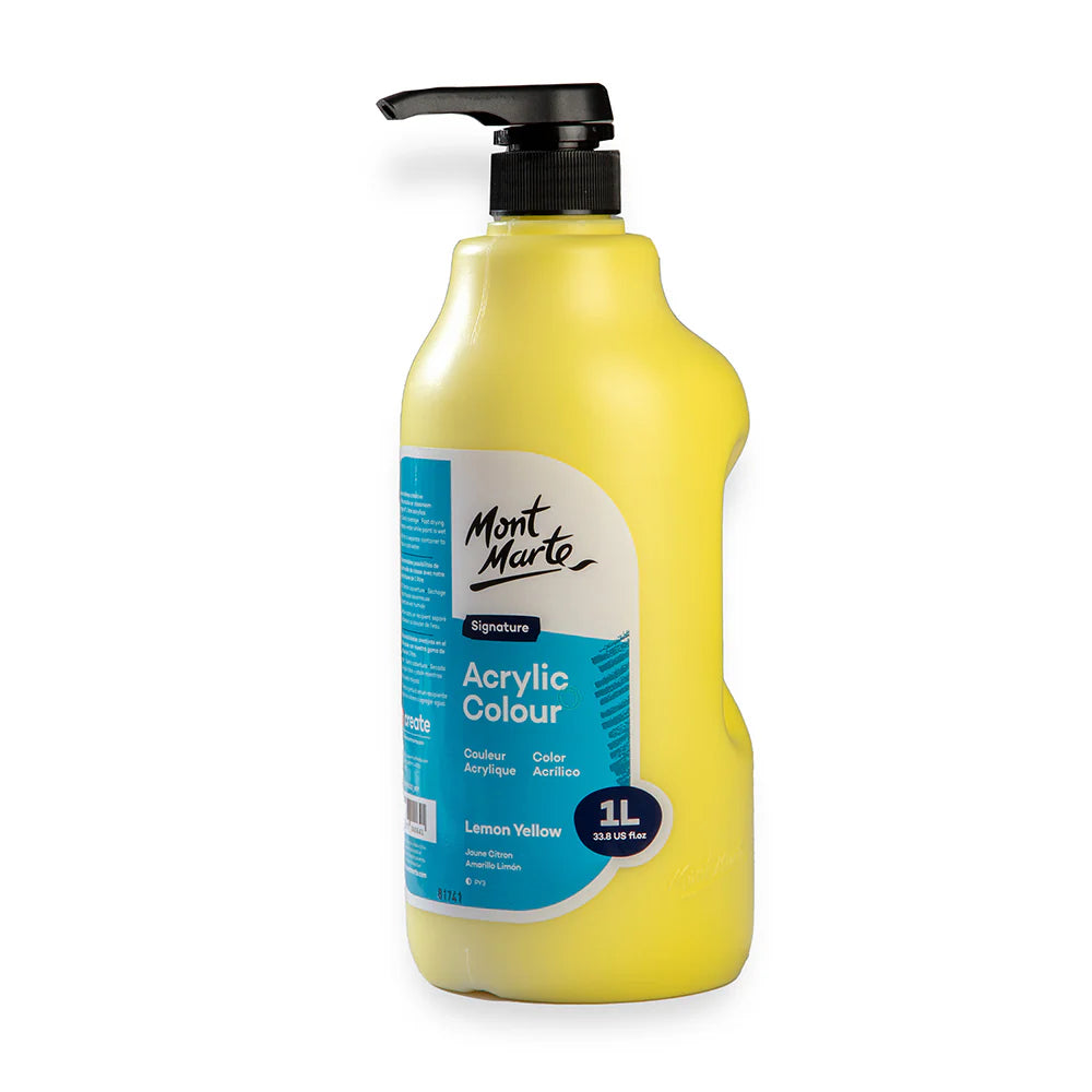 Mont Marte Acrylic Colour Signature 1L (33.8 US fl.oz) Bottle - Lemon Yellow