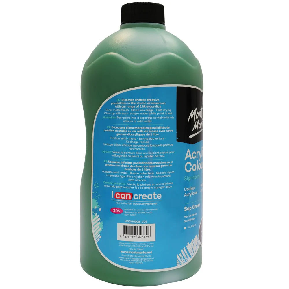 Mont Marte Acrylic Colour Signature 1L (33.8 US fl.oz) Bottle - Sap Green