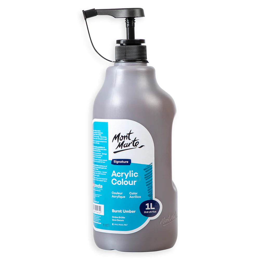 Mont Marte Acrylic Colour Signature 1L (33.8 US fl.oz) Bottle - Burnt Umbe