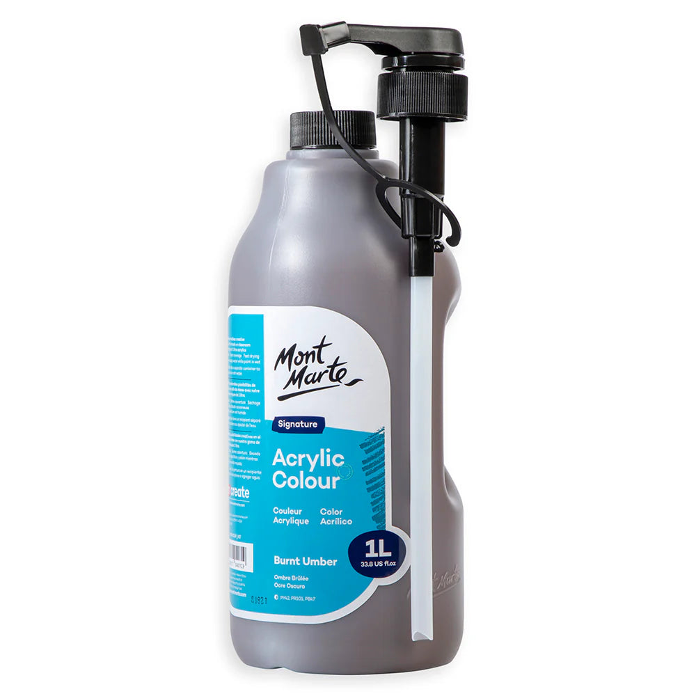 Mont Marte Acrylic Colour Signature 1L (33.8 US fl.oz) Bottle - Burnt Umbe